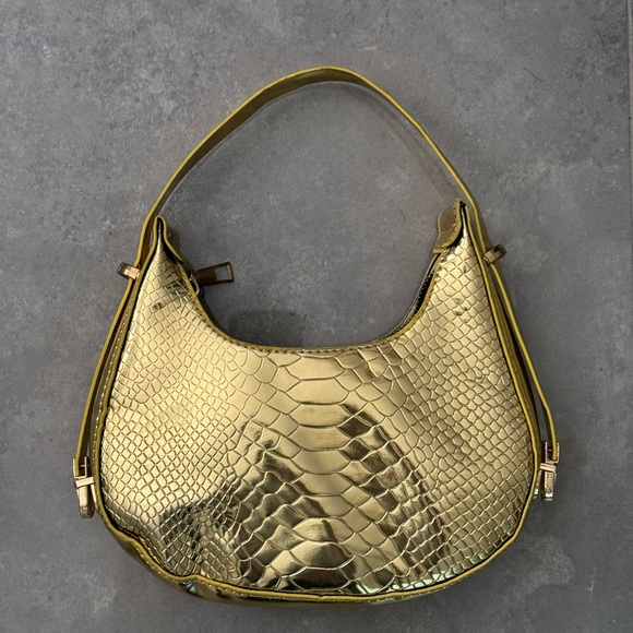 Crocodile Embossed Mini Bag in Gold Metallic - Picture 5 of 12